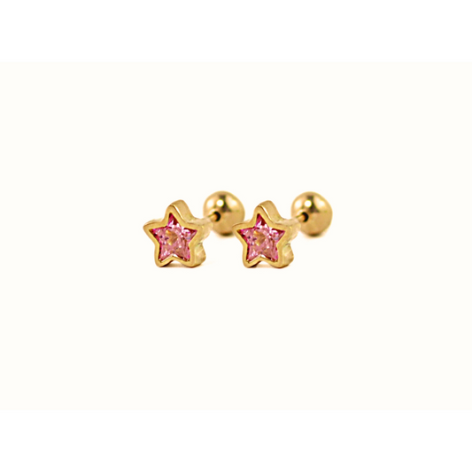 aretes para bebe, aretes dorado, aretes abridor, arete de estrella, arete de oro