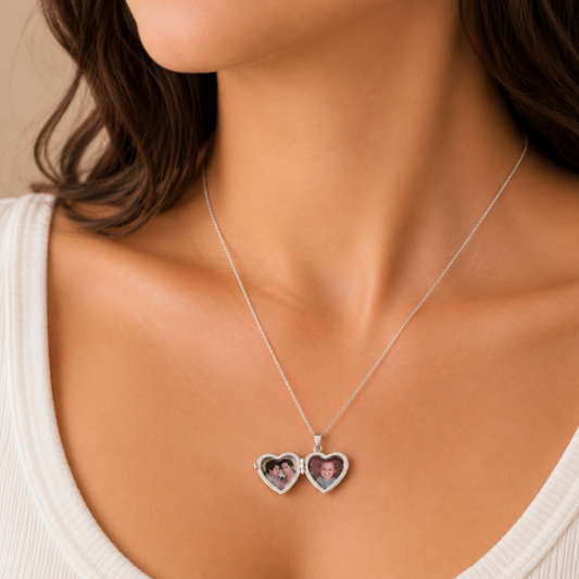 Collar Relicario Corazón Recuerdos Perfecto Plata