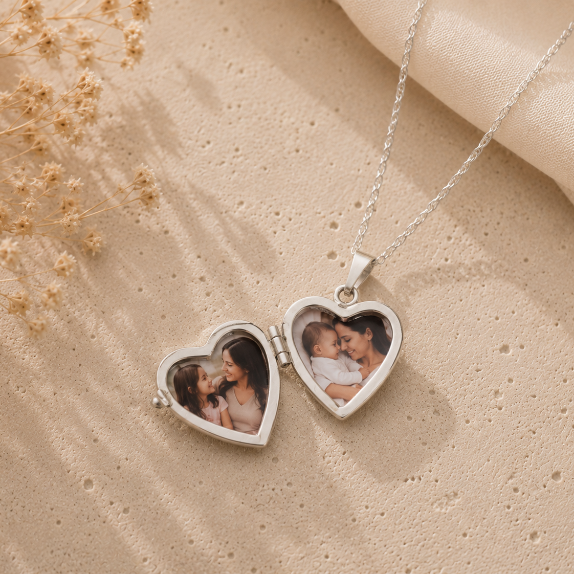 Collar Relicario Corazón Recuerdos Perfecto Plata