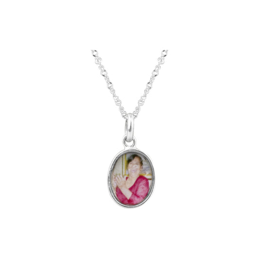 Collar portafoto, relicario oval plateado para colocar foto 
