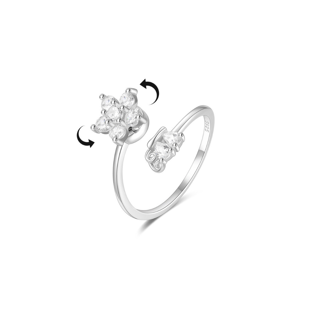 anillo de plata regulable, anillo de plata, anillo de flor, anillo anti estrés, anillo anti ansiedad, anillo giratorio
