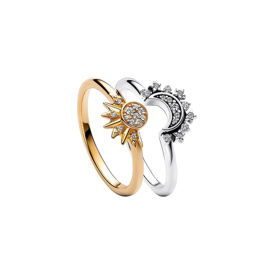Set Anillos Sol y Luna Gris