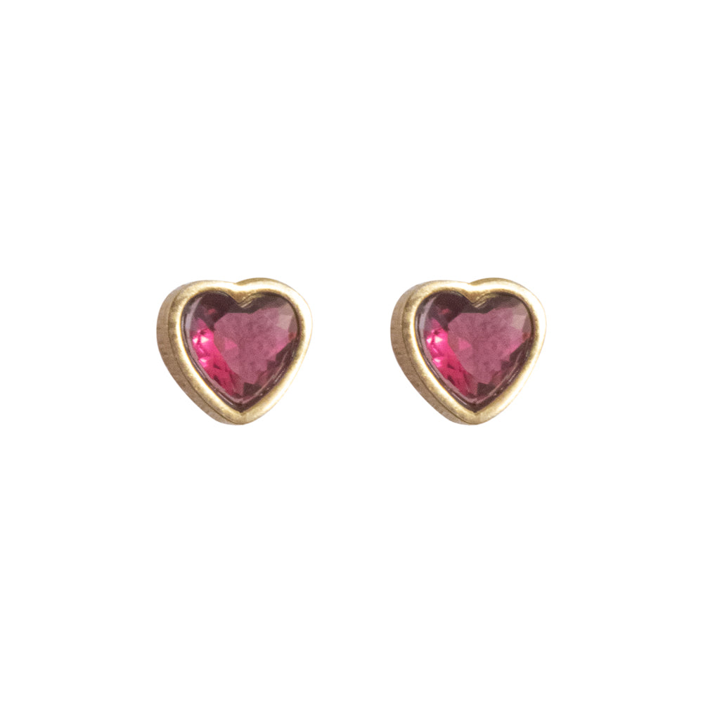Aretes Corazón Rubi Dorado Acero