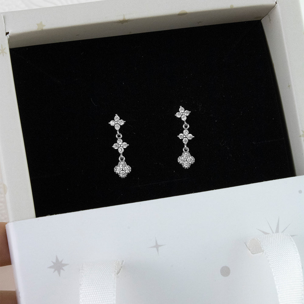 Aretes Largos 3 Tréboles Plata