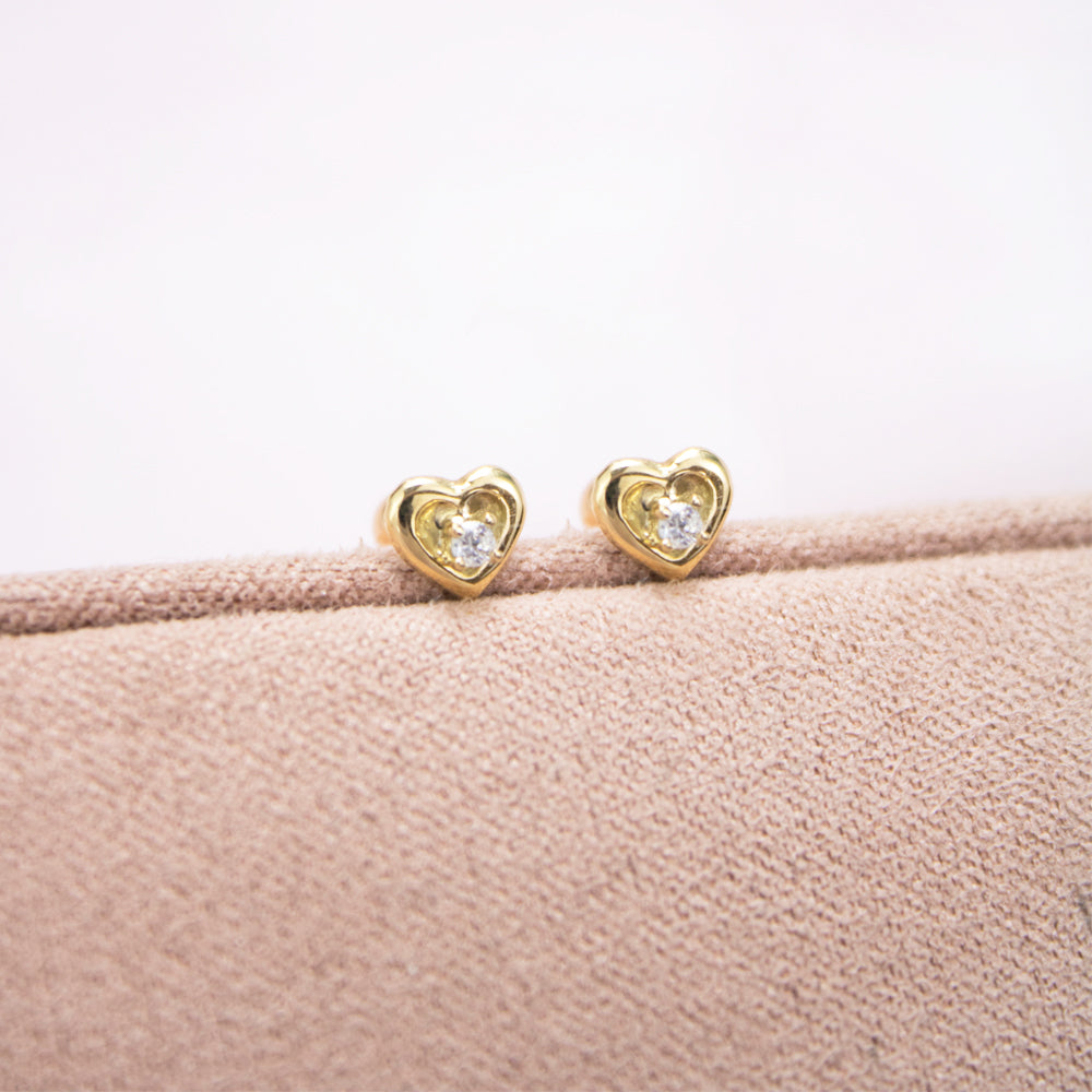 arete para bebe, arete para recien nacido, arete de corazon, arete de oro