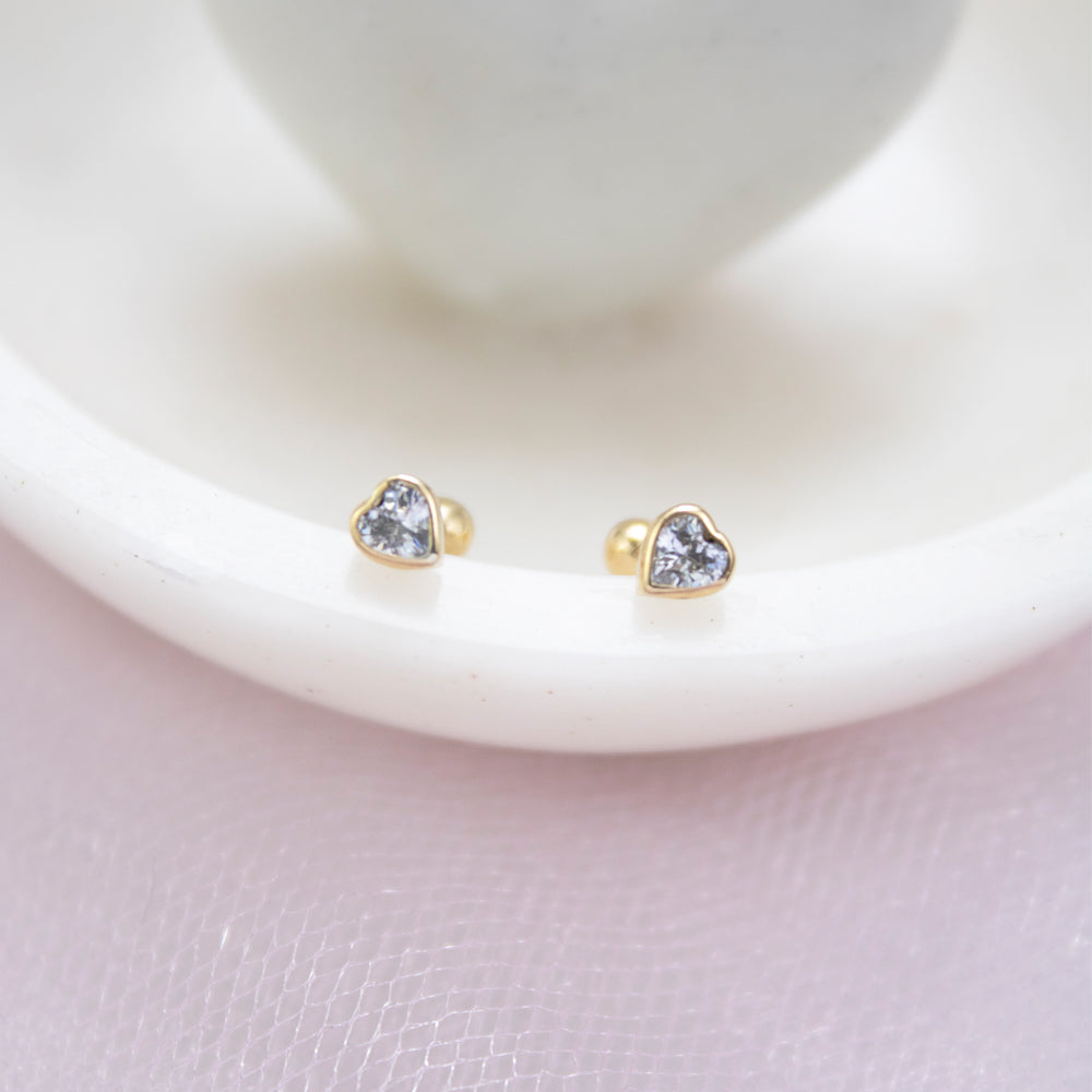 aretes para bebe, aretes dorado, aretes abridor, arete de corazon, arete de oro