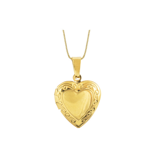 Collar relicario en forma de corazón con grabado, para colocar fotos dentro de el. Collar en tono dorado/acero