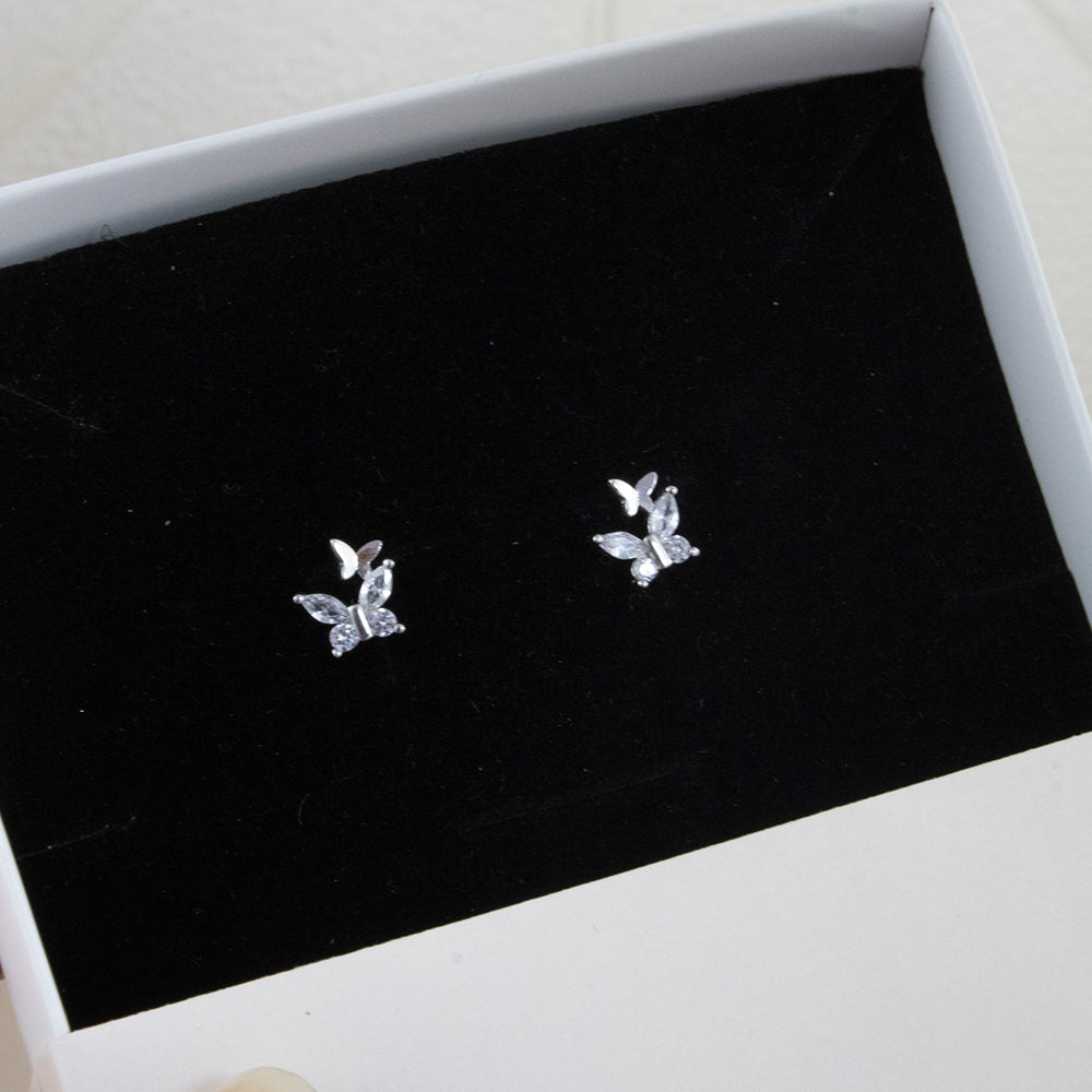 Aretes Doble Mariposa Plata