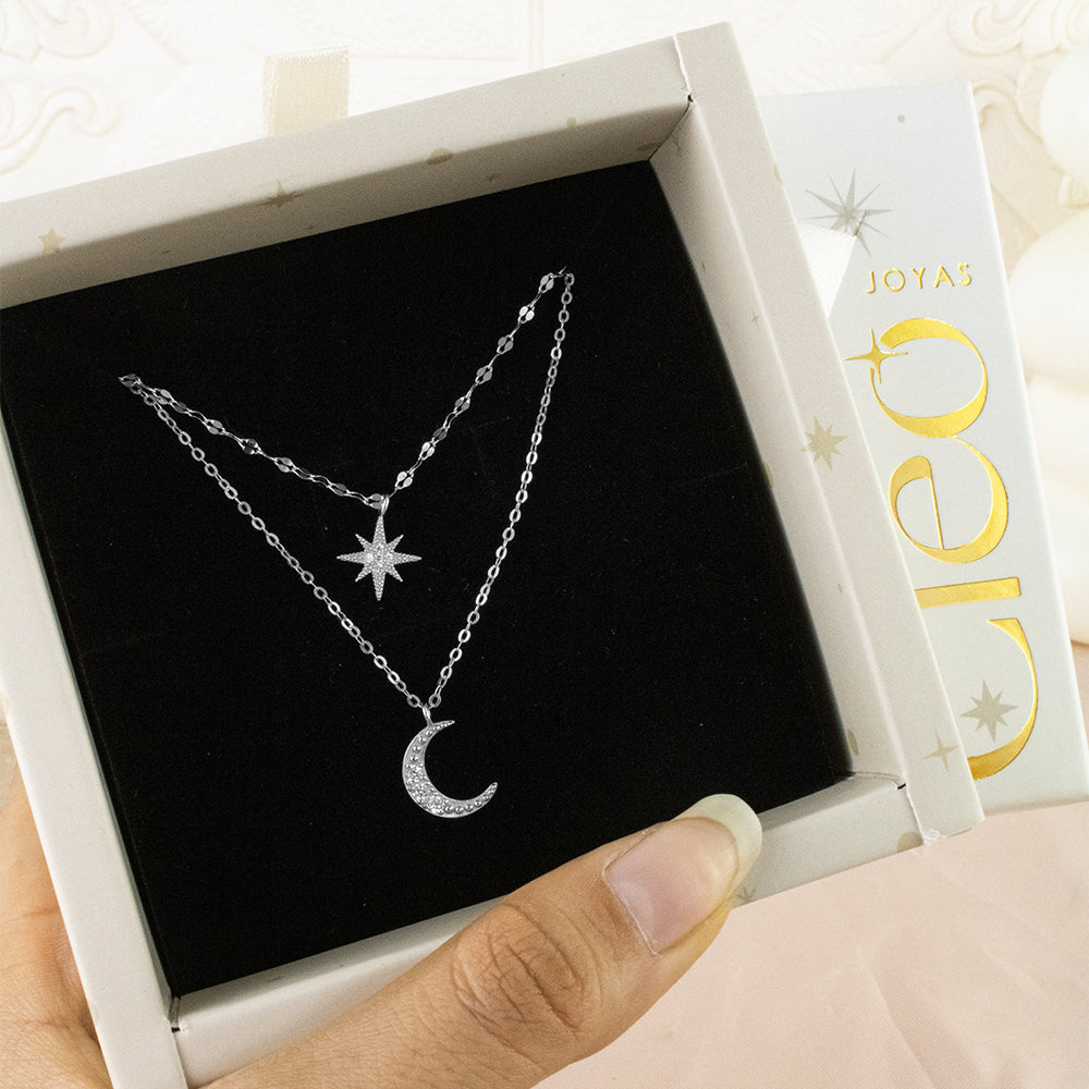 Collar Doble Caída Estrella y Luna