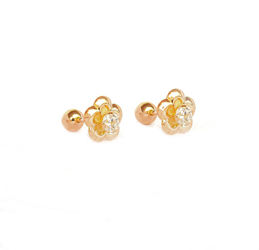 arete para bebe, arete para recien  nacido, arete de flor, arete de oro