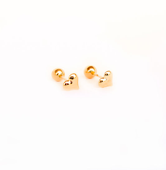 arete para bebe, arete para recien  nacido, arete de corazon, arete de oro