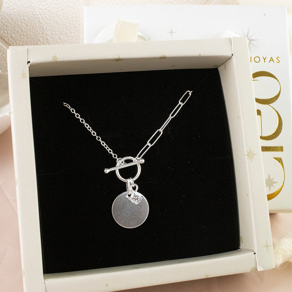 Collar Placa Punto de Luz Plata