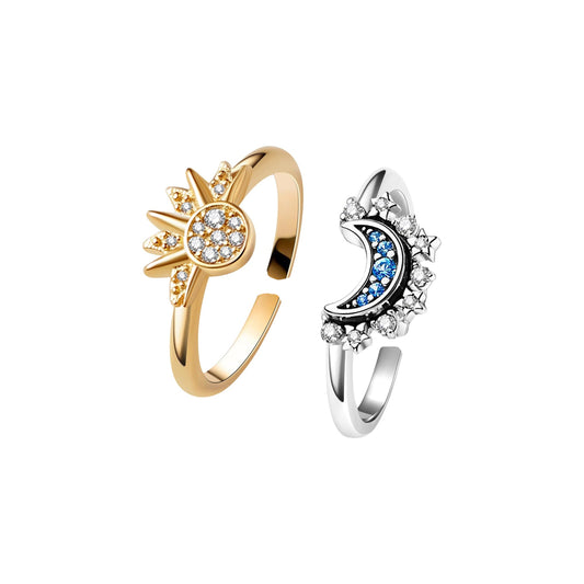 anillo para pareja, anillo para amigas, anillo de sol y luna, anillo regulable, anillo dorado y anillo plateado