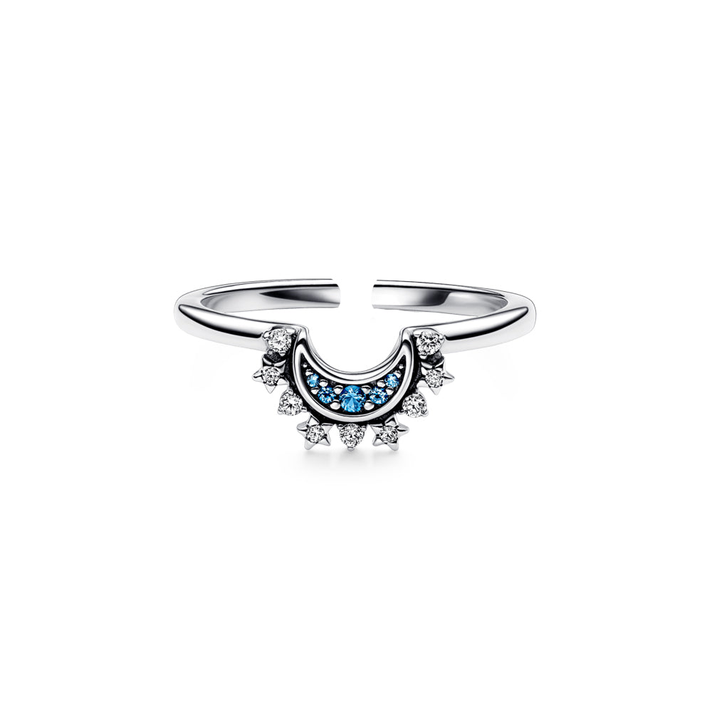 anillo de luna con piedras regulable, anillo plateado de luna, anillo de pareja