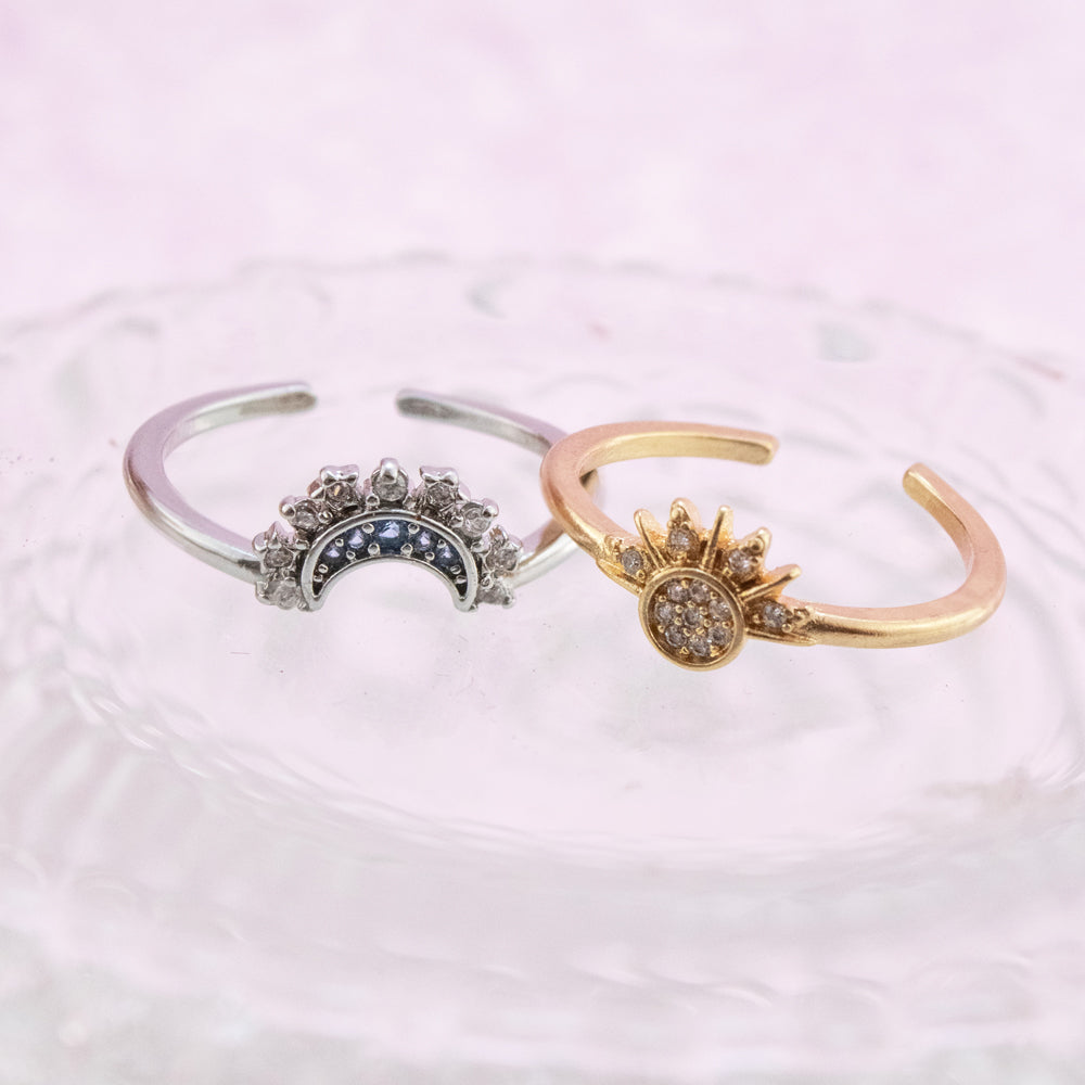 anillo para pareja, anillo para amigas, anillo de sol y luna, anillo regulable, anillo dorado y anillo plateado