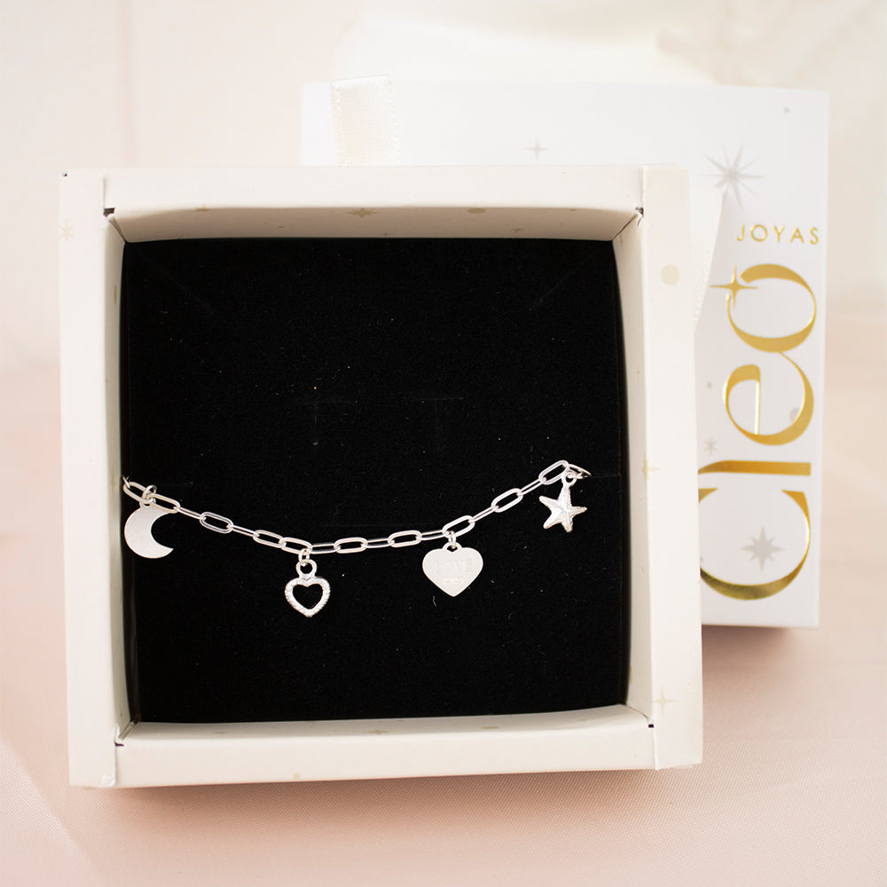 Pulsera 4 Dijes Amor Plata