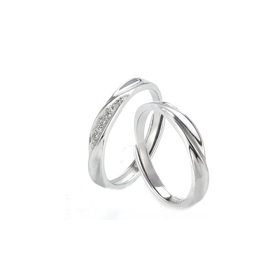 set de aros plateados, set de anillos para pareja plateados, anillos para matrimonio, anillos de compromiso, anillos entorchados, anillos regulables de plata
